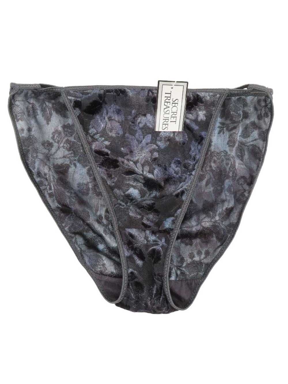 Y2K Secret Treasures Women 7 Black Gray Flower Floral Velvet Bikini Panty NEW